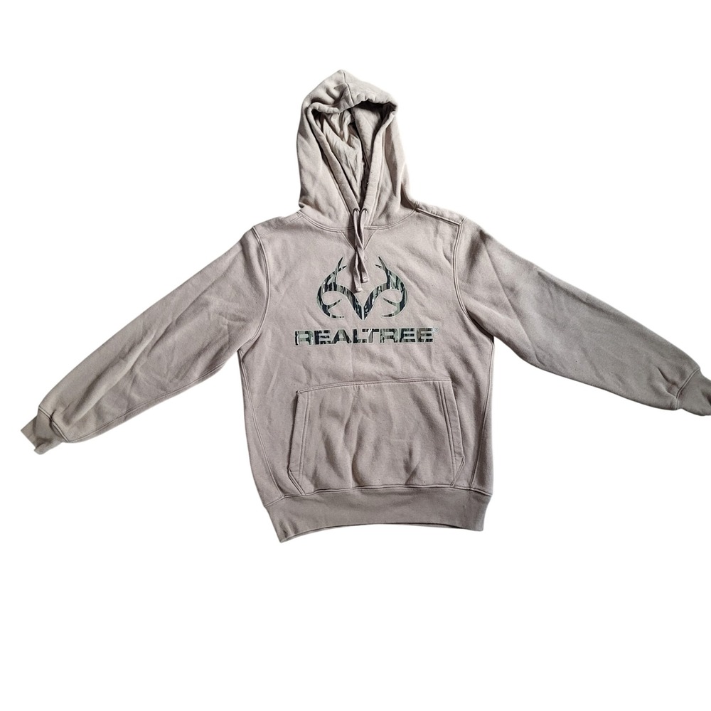 Realtree Mens Tan Graphic Logo Pullover Hoodie Camo Antler Gorpcore Rugged Small